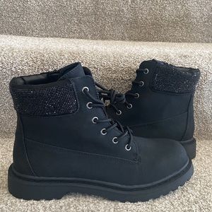 NEW Wild Pair Lace Up Moto Boots with Rhinestone Bling